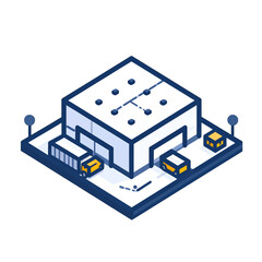 Modern Warehouse Logistics Facility with Delivery Trucks and Loading Docks Isometric View Flat Design