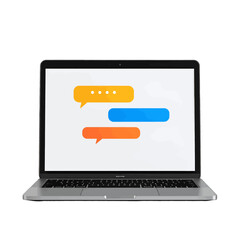 Modern Laptop Displaying Digital Chat Bubbles With Communication Icons And Message Interface On A White Background