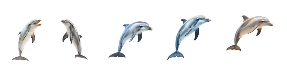 Obraz premium Collection of Dolphin communicating A dolphin opens its mouth or raises its body to signal. full length isolate on transparent background