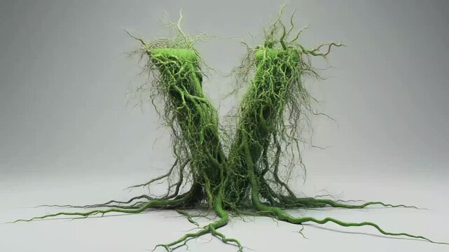 Cinematic Organic Growing Roots Letter V 3D Animation &ndash; Nature Ecology Typography Resource