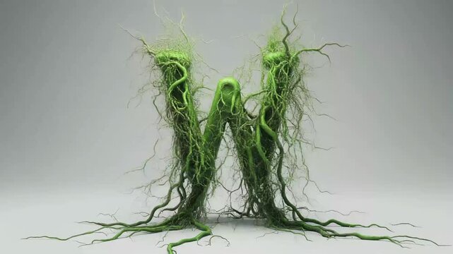 Cinematic Organic Growing Roots Letter W 3D Animation &ndash; Nature Ecology Typography Resource