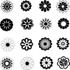 set of black and white flowers