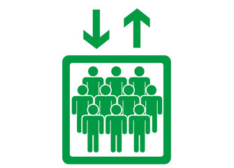 シンプルなエレベーターのピクトグラム　多人数　緑