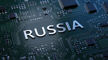 High-Tech Circuit Board Featuring the Word Russia