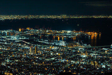 摩耶山から見下ろす神戸市街と大阪方面の夜景