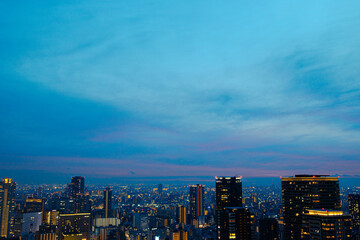 大阪梅田の高層ビル群の夕景
