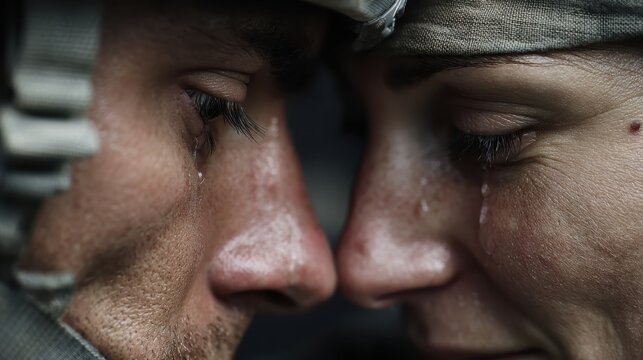 A poignant moment capturing the raw emotion and connection between two individuals, highlighting the impact of love and conflict.