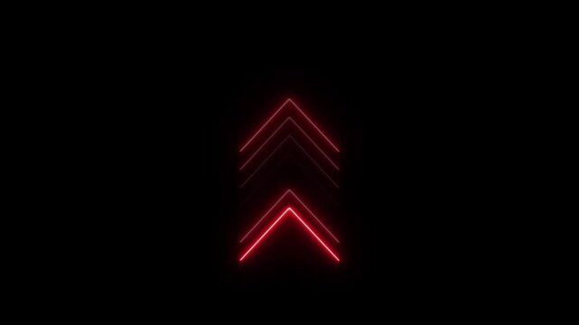 glowing neon UP arrow animation, UP business arrow animation, red color 4k video arrow motion footage on black background.