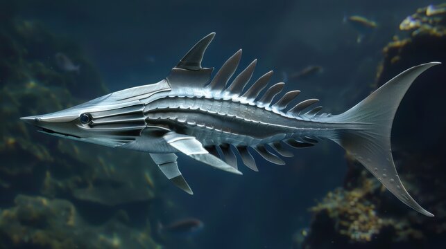 A stunning underwater view of a striped fish gliding gracefully through the water, showcasing its unique features and vibrant colors.