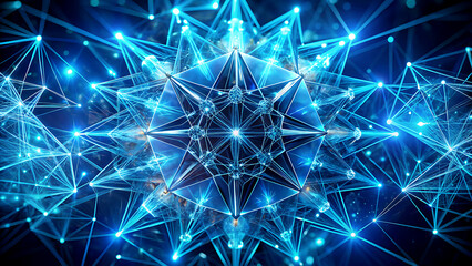 Abstract connection network with glowing blue lines and intricate geometric structures