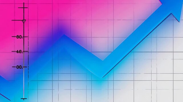 Blue arrow with grid on a pink to blue gradient background