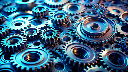 A close-up view of intricate metal gears interlocking in a complex machine system