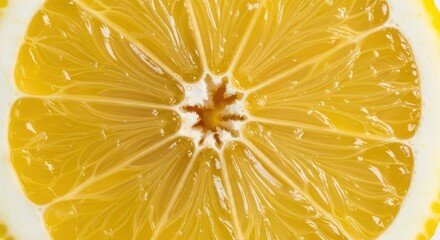 Close up macro view of a vibrant yellow lemon slice