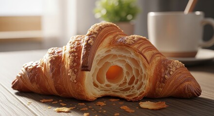 Golden croissant with flaky layers and a hint of butter