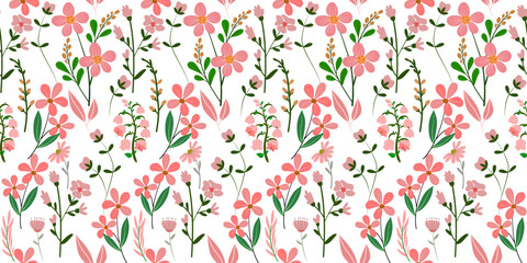 Seamless floral pattern with flowers and leaves for wallpaper and decoration. Seamless pattern suitable for fabric patterns, handmade floral backgrounds.