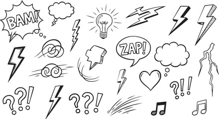 Grunge Hand-Drawn Speech Bubble & Icon Set: Doodle Chat Bubble Design Elements