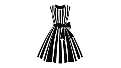 A black and white striped dress with a fitted bodice and flared skirt