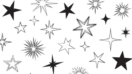 Grunge Hand-Drawn Star Set: Black & White Sketch Star Design Elements