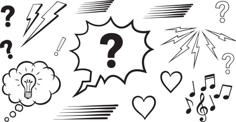 Grunge Hand-Drawn Question Mark & Icon Set: Doodle Speech Bubble Design Elements
