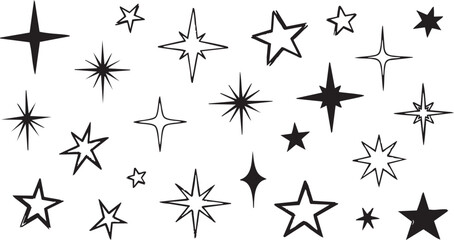 Grunge Hand-Drawn Star Set: Black & White Sketch Star Design Elements