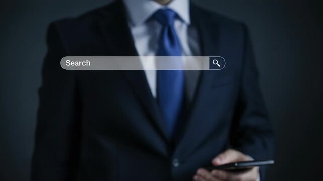 Businessman with Search Bar Graphic Overlay