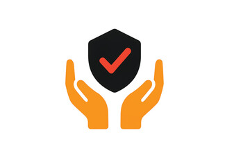 Vector illustration of hands hold shield with check mark. Symbol of HACCP.new