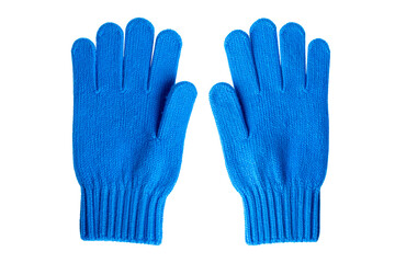 blue knitting Winter gloves isolated on white background.