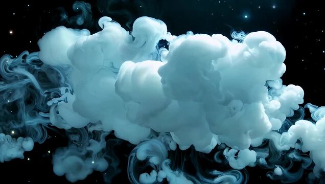 Atmospheric 4K Ultra HD ice smoke cloud floating fog video featuring a dramatic smoke cloud of cold fog illuminated by a light spot against a black background perfect as a light white fog cloud