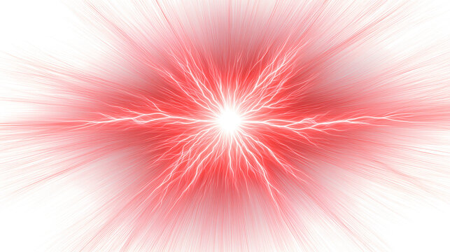 Red energy burst with jagged lightning-like streaks radiating from a bright white core, isolated on a transparent background. Ideal for sci-fi, tech effects, and high-impact digital visuals.