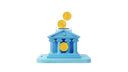 Digital Banking Concept: Coins Depositing into Bank on Smartphone