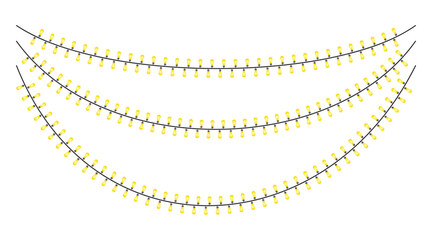 Curved Yellow Festive String Lights Hanging Isolated on White Background for Holiday Design Use