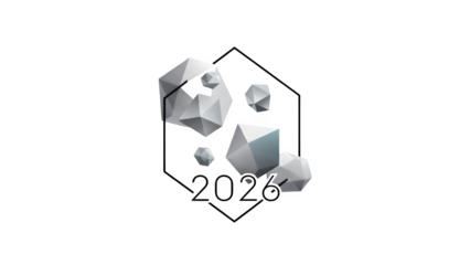 Abstract 3D Geometric Shapes in Hexagon Frame with 2026 Text