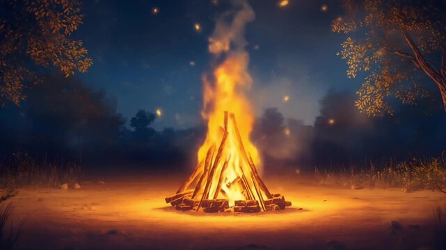 Illustration of lohri festival bonfire
