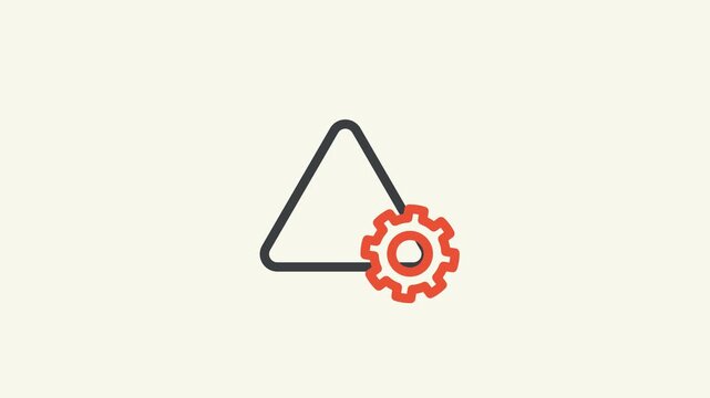 Caution animated icon displays warning sign with gear rotating, suitable for websites, presentations, and educational materials needing attention grabbing imagery, Loop HD video with alpha channel.