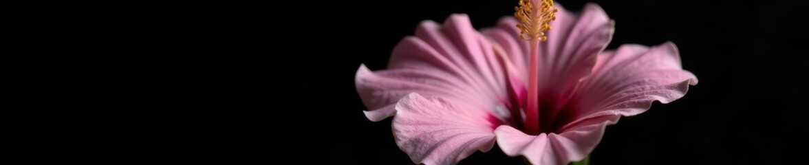 Single, pale pink hibiscus petal, black background, botanical, bloom, single