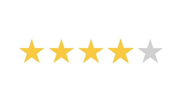 Five stars rating animation video.Special with rating star icon animation. for review, feedback, assessment, evaluation, five stars star rating. 4k video.