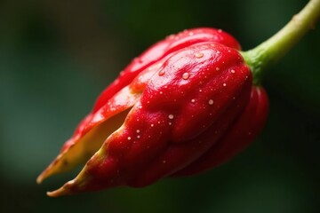 Slightly damaged, red rosella seed pod, showing imperfections , brown, red rosella, seed pod