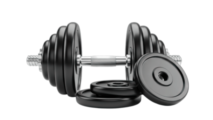 Dumbbell with Weight Plates on White Background