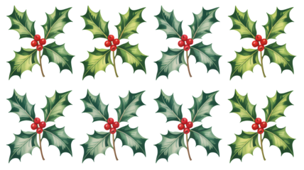 Exquisite illustration of glossy holly branches with berry berries for festive decor