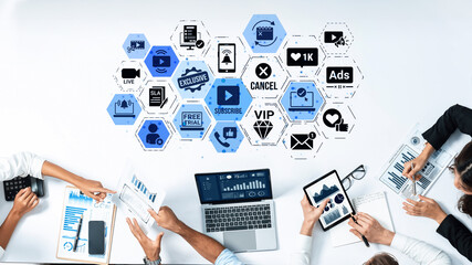 Concept of subscription services provides exclusive digital content. This model offers continuous...