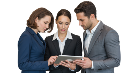 Collaborative business team analyzing data on a tablet