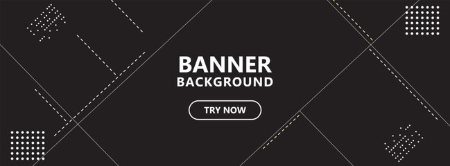Abstract black banner background with geometric shapes and a call to action