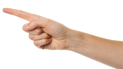 Isolated hand gesture of a person showing a pointing on a white background