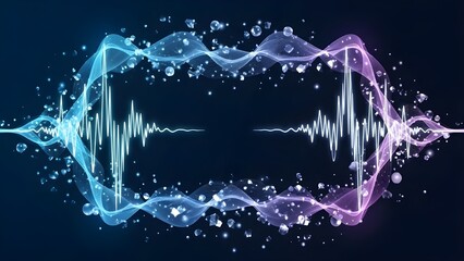 Fototapeta premium Abstract Digital Sound Wave Background with Glowing Blue and Purple Energy Bubbles