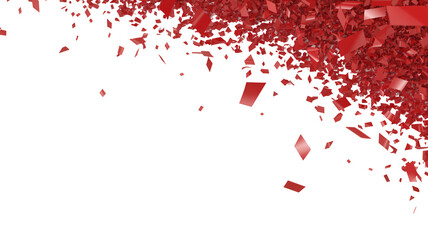 Dynamic red shards exploding against a white background