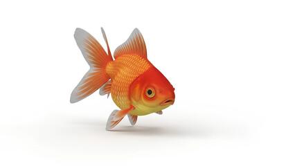 A beautiful vibrant orange and gold goldfish swimming gracefully on a clean white background
