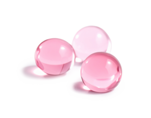 ぷるんと弾む美容・保湿ピンク水滴 背景透明 光の反射表現 ジェネレーティブAI