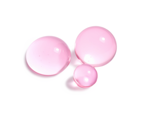 プルプル美容保湿を表現したピンクの水滴分子 背景透明 光反射 ジェネレーティブAI