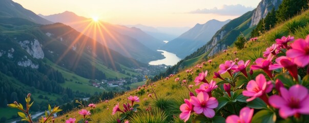 Sun-kissed blossoms cascade down mountain slopes, outdoor, Doi Inthanon, sunlight