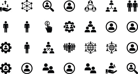 Human resources icons, team management symbols, global networking visuals, recruitment graphics, organizational structure, business communication, employee interaction